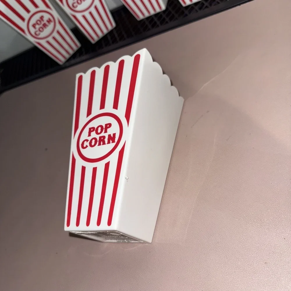 Set of 7 Red White Plastic Popcorn Containers Buckets Home Movie Theater Retro
